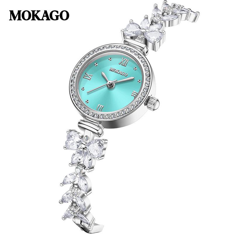Mokaga Women s Quartz Watch with Rhinestones, Fish Tail Design, Waterproof, Butterfly Link. синий цвет-серебро