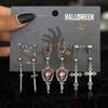 SHIXIN 6 Pairs Gothic Skull Jesus Cross Pendant Earrings for Women Retro Horror Bat Spider Earrings Set Halloween Jewelry Gifts