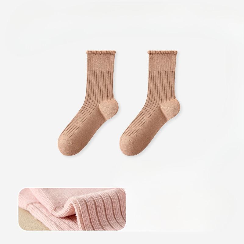 Women's Autumn and Winter Socks with Fleece, Thickened Loops, Warm Cotton Socks, Lace Mid-calf Socks, Towel Bottom, Sweat-absorbing Long Socks