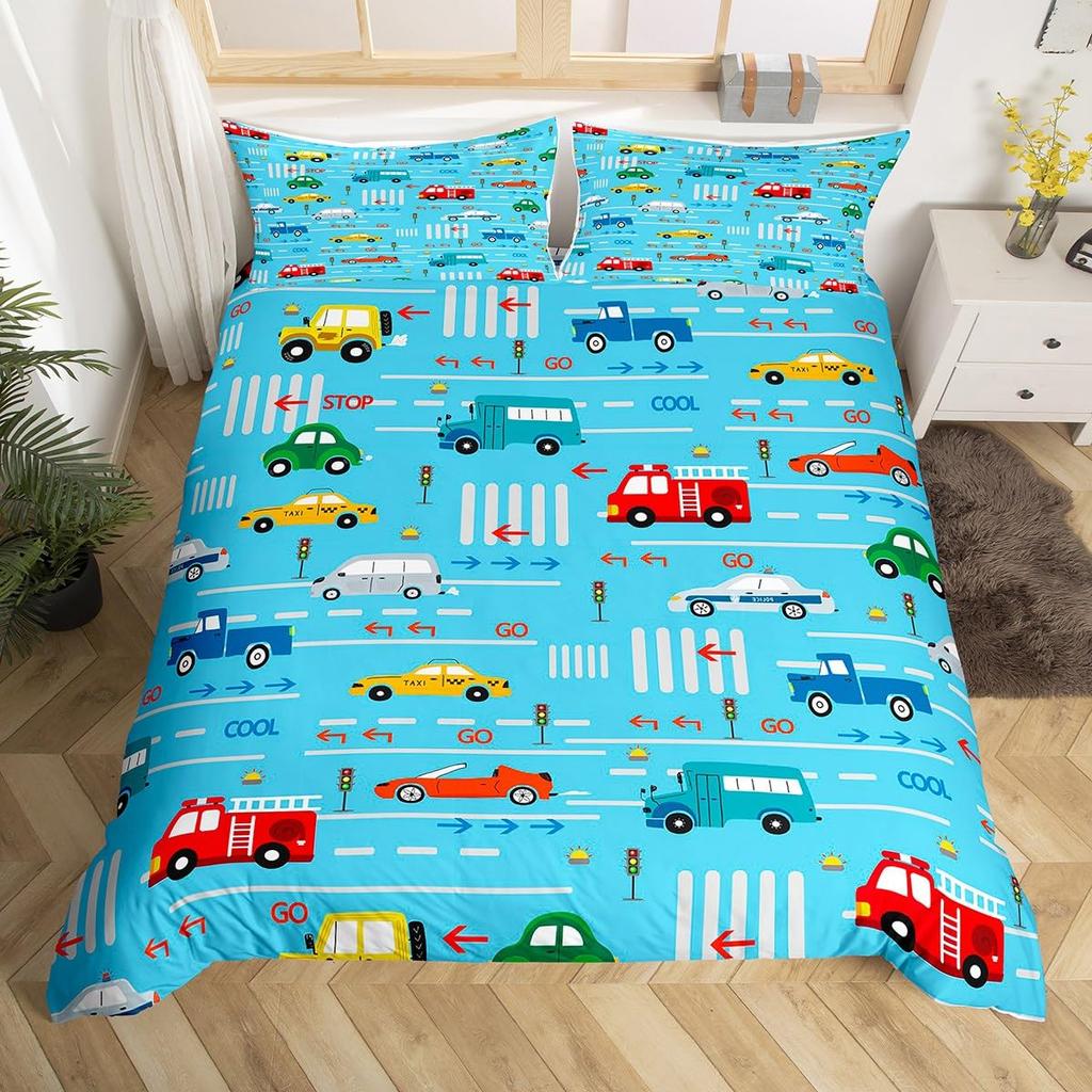 Cartoon Cars Duvet Cover Queen King Size Colorful Car Comforter Covers For Teens Adults 1 Quilt Cover 2 Pillowcases No Comforter