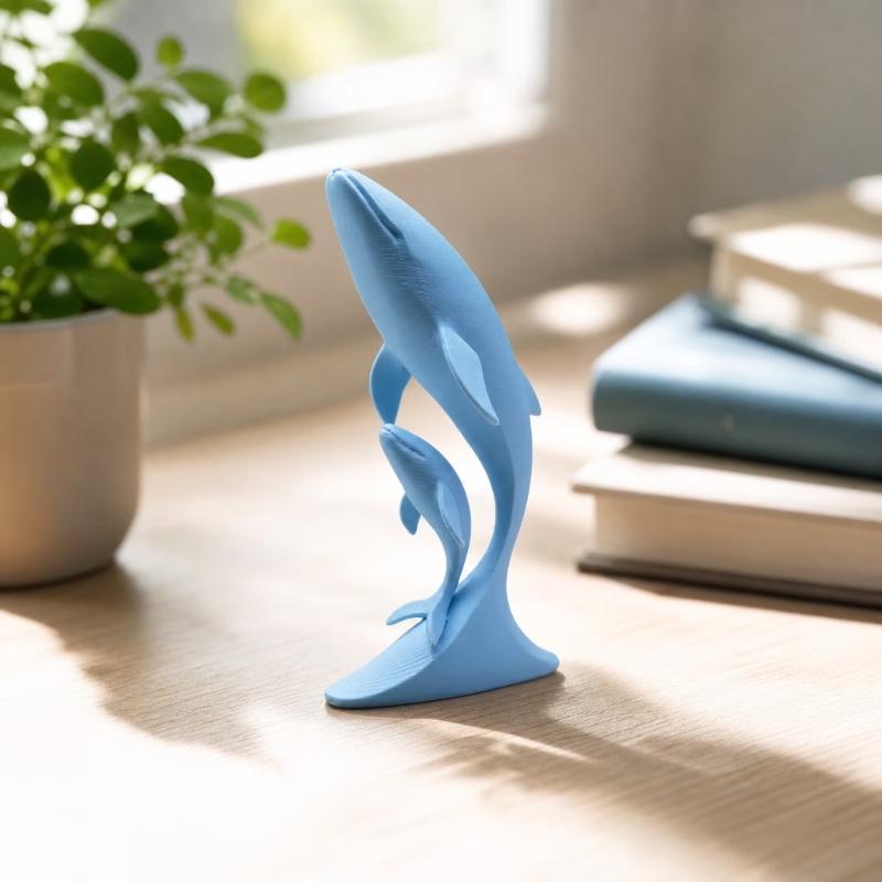 Office Desk Whale Figure Accent, Mother Whale and Calf Sculpture for Shelf Display Entryway Cabinet and Home Ocean Accent