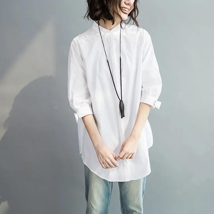 

Summer Cotton Women White Shirts Fashion Long-sleeve Large Loose Blouse Bow Fashion Lady Clothing M белый