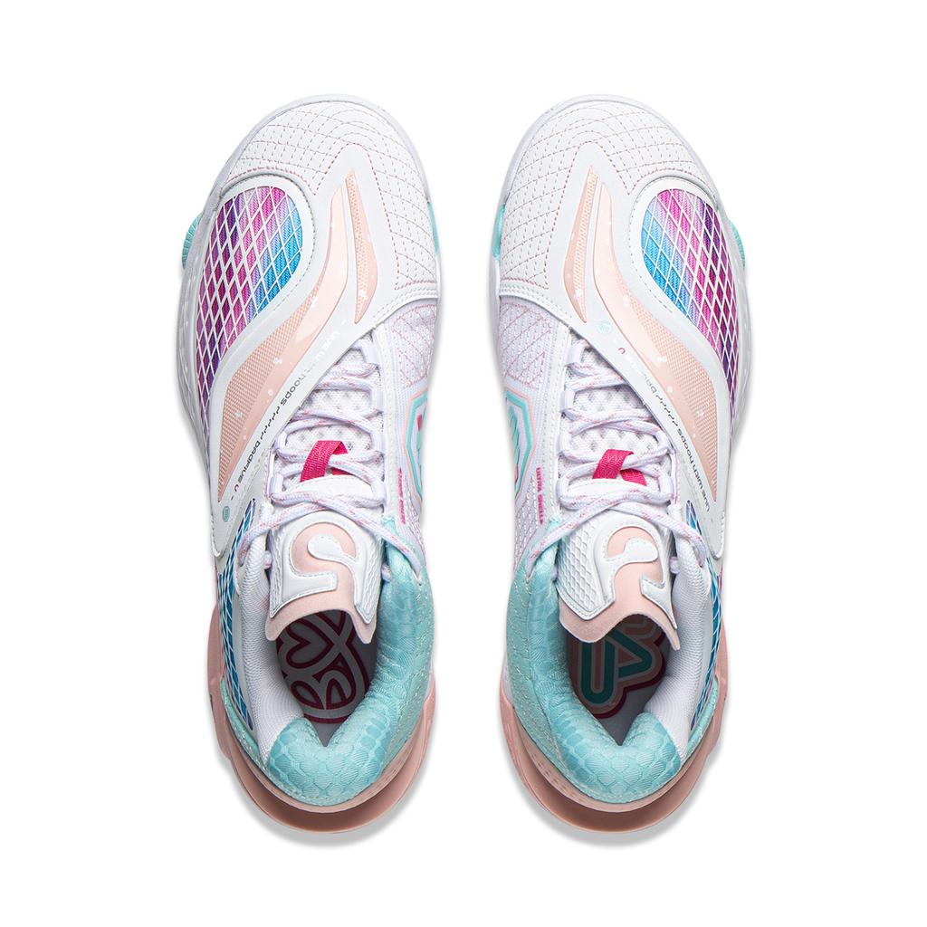 Li Ning Cushioning Slip Resistant Abrasion Resistant Breathable Rebound Grip Low top Basketball Shoes Men's White Pink ABFW003-1