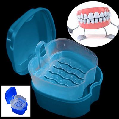 Denture Storage Box with Hanging Net, False Teeth Bath Case Container