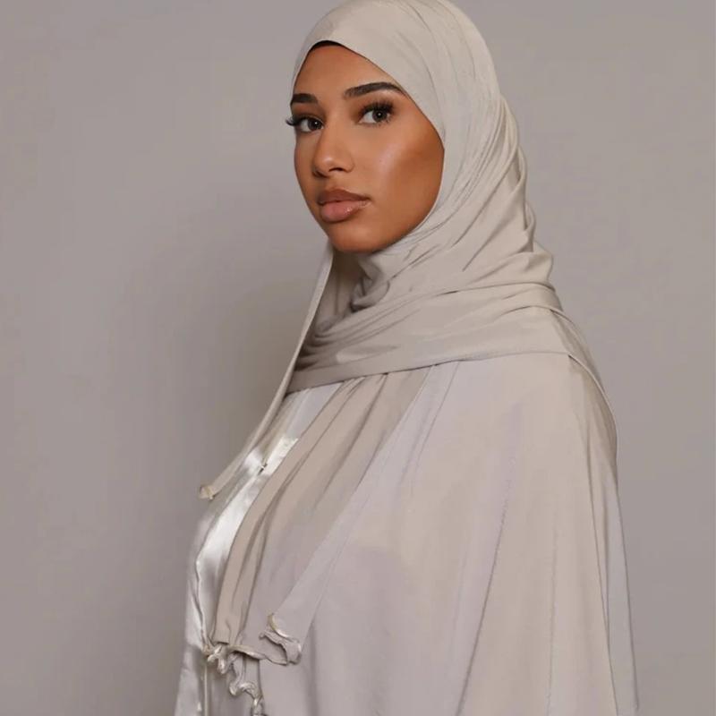 Luxury Wavy Edge Jersey Hijabs For Women Solid Color Modal Milk Silk Scarf Headscarf Autumn Shawl Stretchy Chiffon Scarf Ramadan