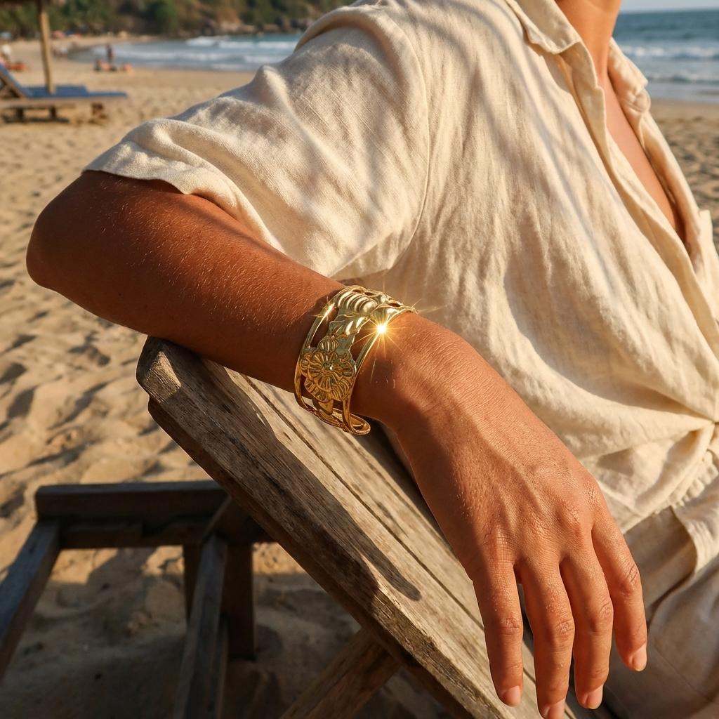 Textured Flower Bee Stainless Steel Bangle For Women Vintage Insect Style Waterproof Metal Bracelet Jewelry