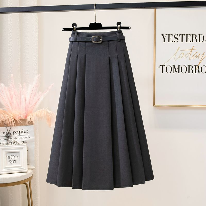

International Brand Counter Withdraw Gray Suit Skirt for Women Fall and Winter High Waist Slim Looking Temperament Leisure Pleated Skirt Grey S
