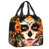 Mexican Sugar Skull Day Of The Dead Art Insulated Lunch Bags Women Resuable Thermal Cooler Food Lunch Box Outdoor Camping Travel