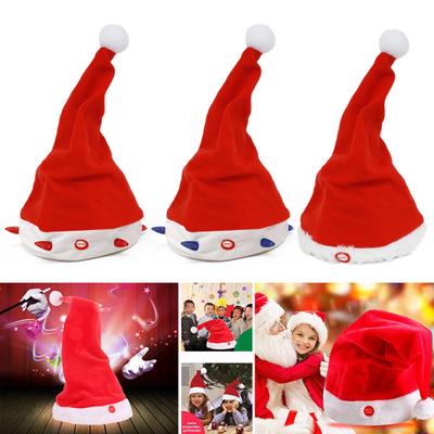 Electric Christmas Hat Plush Singing Dancing Santa Hat Funny Light Up Swing Velvet Hat for Xmas New Year Party Supplies