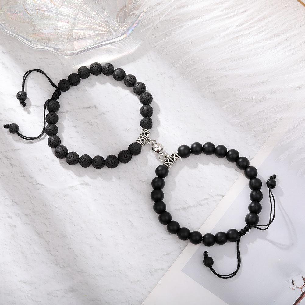 Magnet Couple Bracelets for Woman Men Romantic Heart Matching Lovers Natural Stone Beads Yoga Bracelet Valentine Gift Zircon