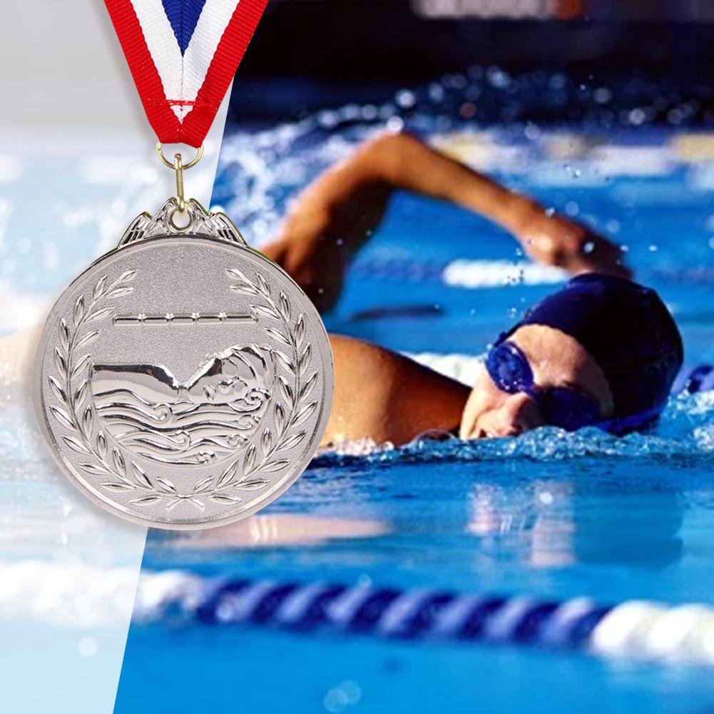 6.5cm Swimming Medal Competition Awards with Neck Ribbon Metal Winner Medals Gold/Silver/Bronze Medal for Sports Competition