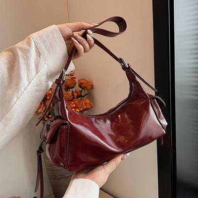 Soft Leather Bag for Women Retro Texture Red Monochromatic Versatile Shoulder Shopping Women's Bags