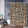 Stone Brick Wall Shower Curtain, Pastoral Farmhouse Design, Brown Gray Marble Rock Print, Machine Washable