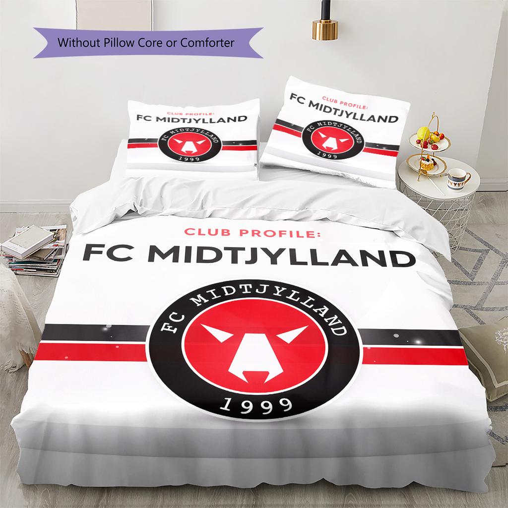 FC Midtjylland Pattern Bedding Quilt Set Home Decoration Gift (1 * Duvet Cover + 2 * Pillowcase Without Core)
