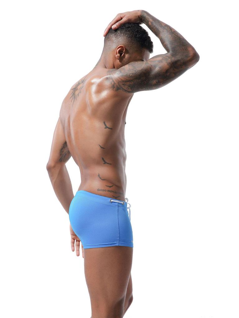 Men's Low-Waist Waterproof Swim Trunks - Drawstring Nylon Square Leg Design for European and American Markets