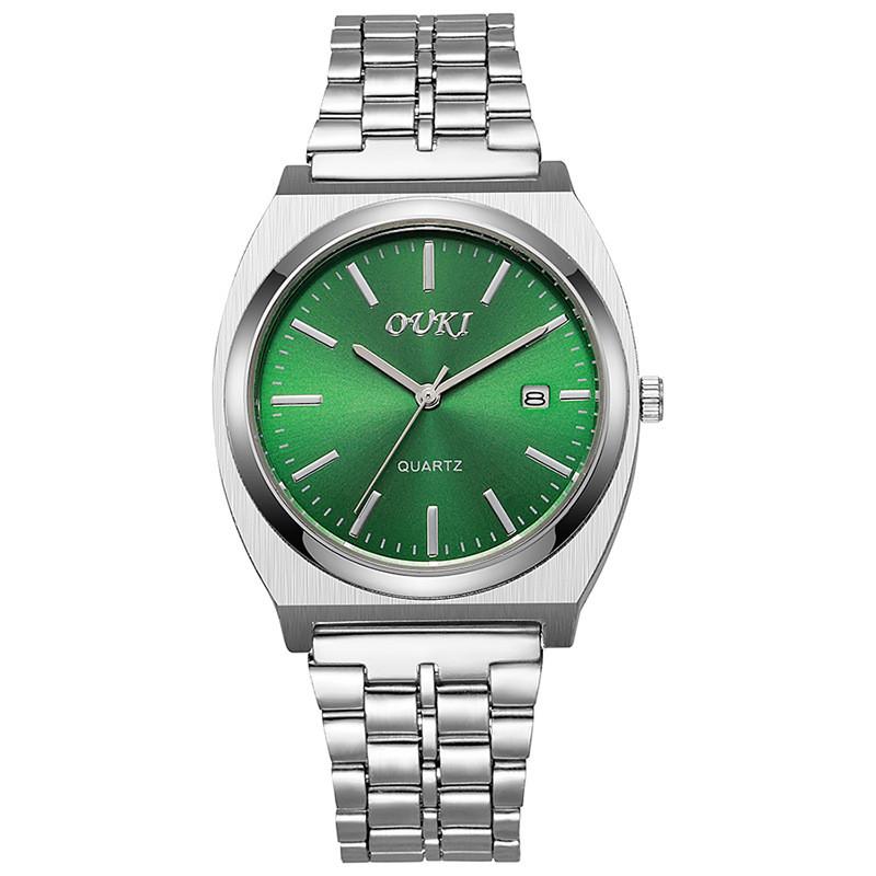 Ouki Mens Stainless Steel Watch With Quartz Movement And Calendar For Business Casual Wear