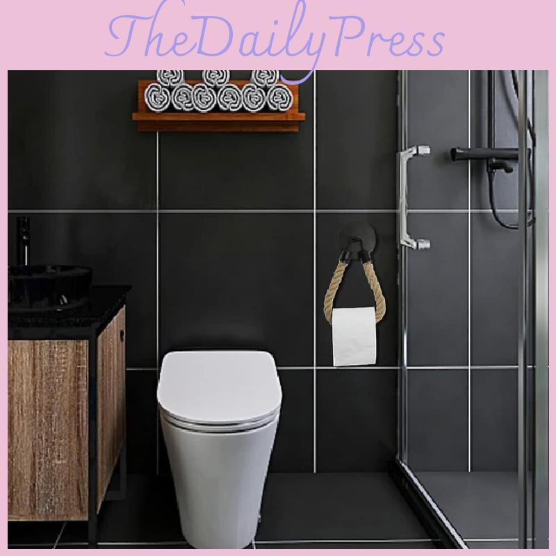 Black Matte Hanging Toilet Paper Rack With Rope For Bathroom And Living Room