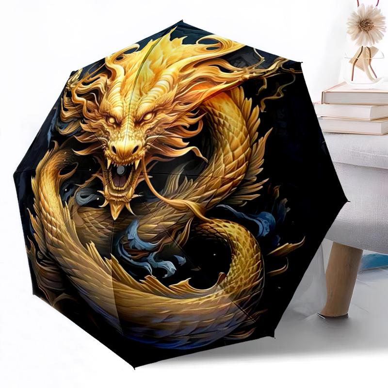 Dragon Artwork Outdoor Automatic Umbrella Sturdy 8 Rib Durable Plastic Iron Outdoor Daily Use Outdoor Accessory Perfect Gift Friends