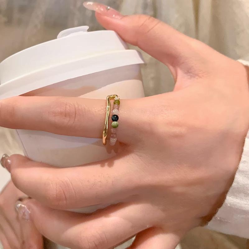Damen Retro Turmalin Perlen Offener Zeigefingerring - Nischendesign, Modisch und Einzigartig