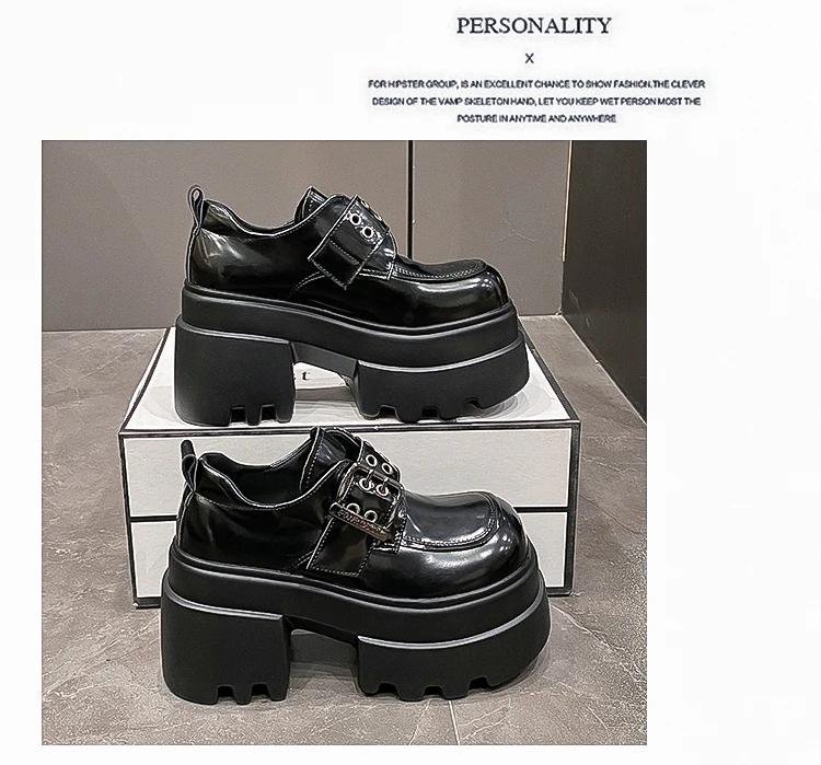 Fashion Women's High Platform Leather Shoes New Spring 10CM Heels Chunky Sneakers Female Lace-up Loafers Walking Shoes Woman