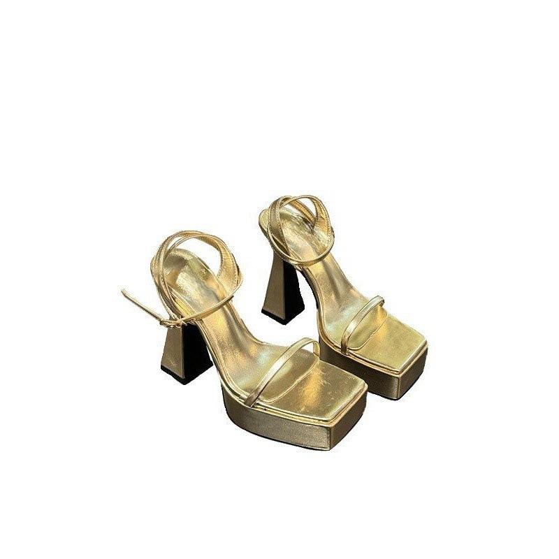 Wind Word with Thick Sole Women's Thick Heel Hate Sky High Waterproof Table Small Man Height Increase Super High Heels Sandals