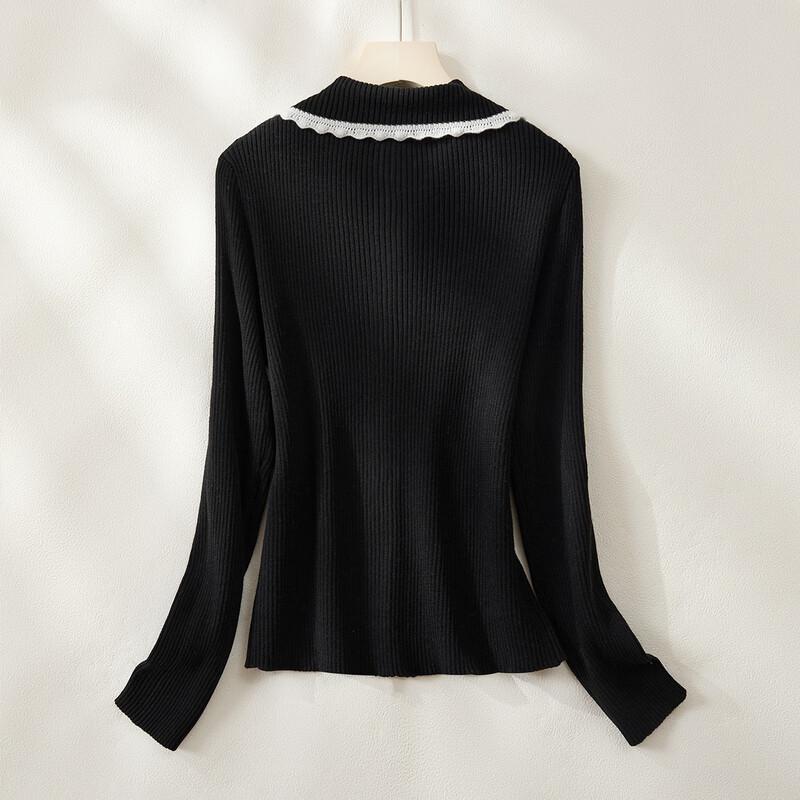 Elegant Silk Blend Contrast Lace Zipper Knitted Cardigan