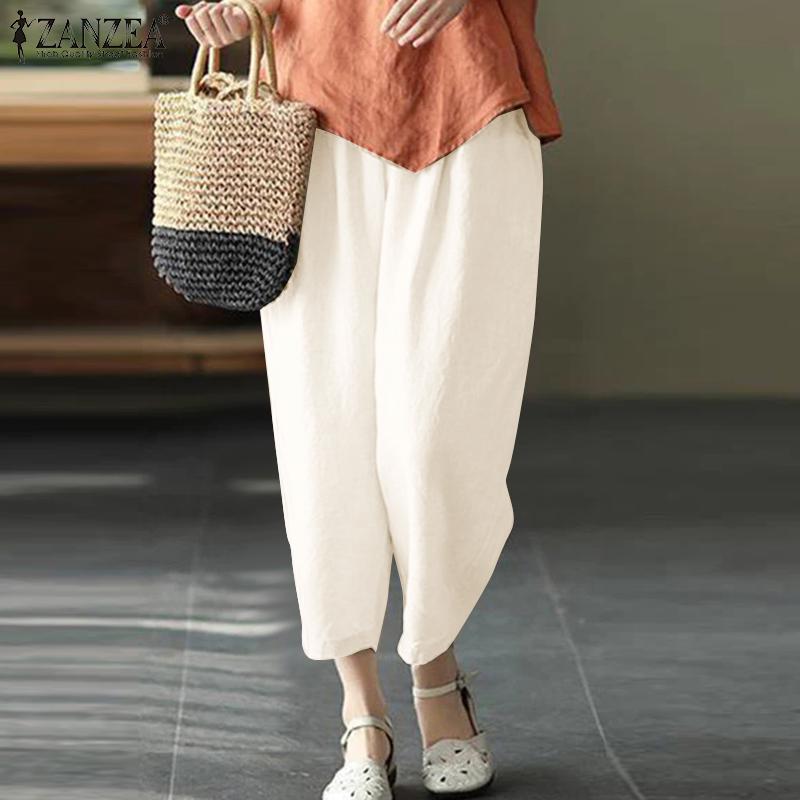 

ZANZEA женские летние повседневные однотонные свободные брюки со средней талией и девятью точками