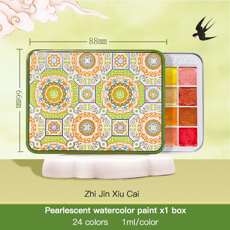 24 Farben Glitzer-Aquarellfarben-Set Metallisch Perlmuttfarben Festpigmente für Aquarellmalerei Acuarela Künstler Schulbedarf