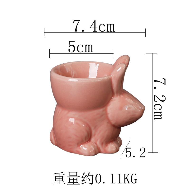 Hand-Painted Rabbit Egg Holder Ceramic Egg Cup Creative Three-Dimensional Cartoon Ornament Ring Beauty Sundries Storage Box as pictured