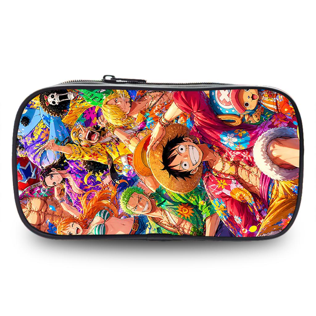 One Piece School Double Layer Pencil Case Large Capacity Durable Stationery Bag Lightweight Unisex Pen Pouch for Boys Girls 6-10