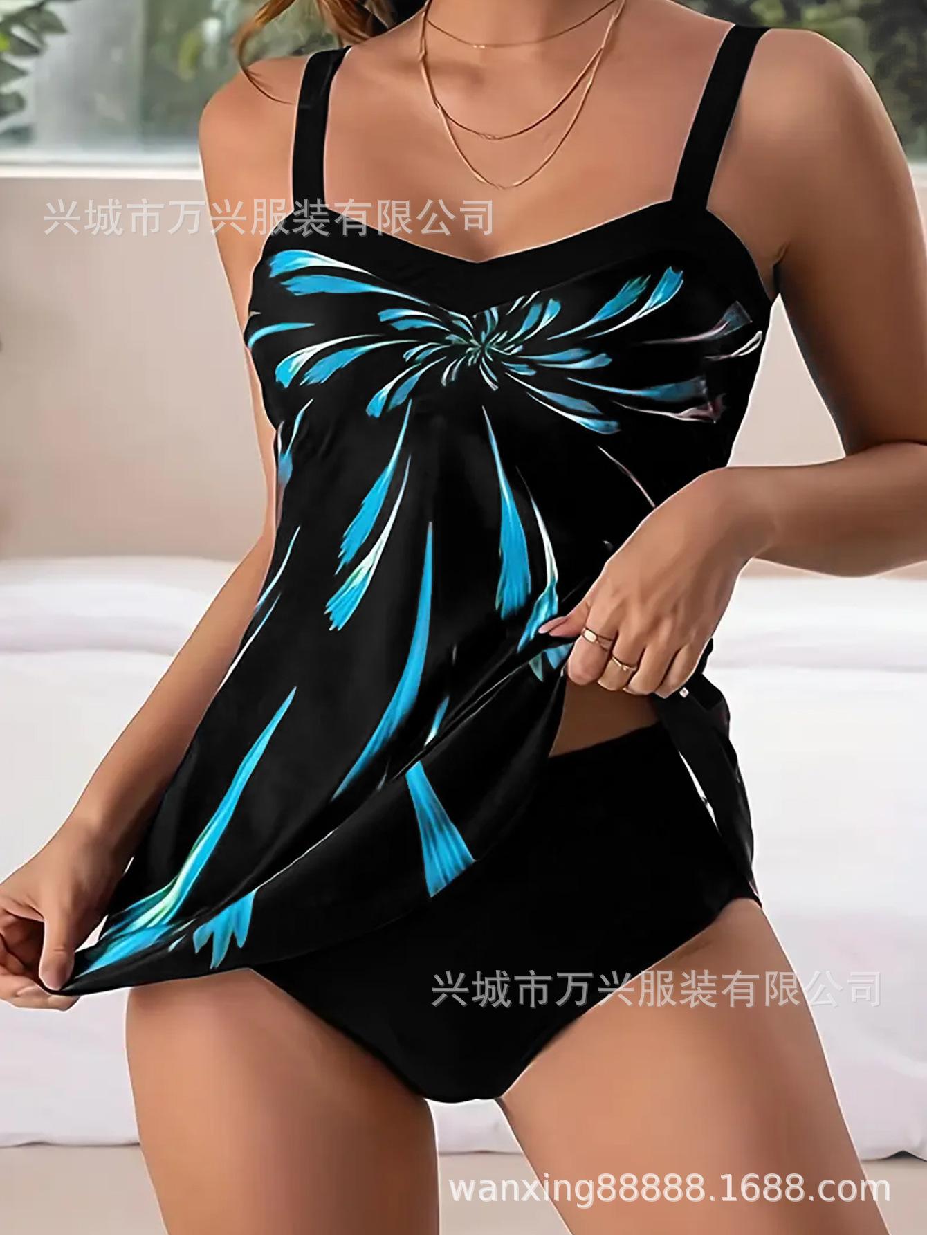 New suspender split swimsuit women s skirt pendulum bikini sexy and thin swimsuit S чёрный