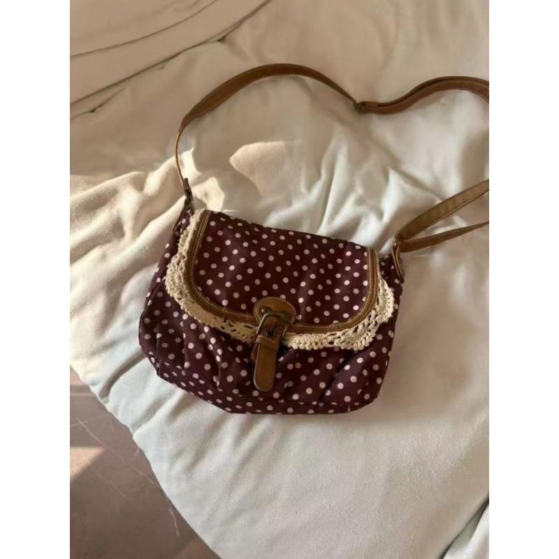 Retro Puntíkovaná Vintage Kabelka Kulatá Puntíkovaná Kabelka Jednoramenní Crossbody Kabelka