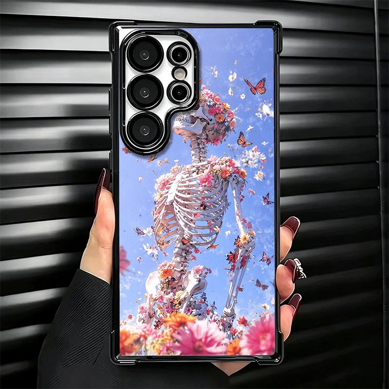Floral Skull Flower Skeleton Plating Phone Case For Samsung Galaxy S24 S25 FE S26 Edge S23 Ultra S22 S21 Plus S20 Anti-Fall Aira