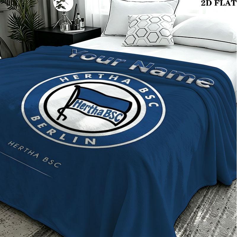 1PC Hertha BSC Custom Name Patterned Flannel Blanket Suitable For All Seasons for Home Decor Warmth and Comfort Gifts Holiday Present