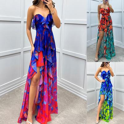 Damen Neues Party Mesh Tube Top Kleid Lässiger Druck