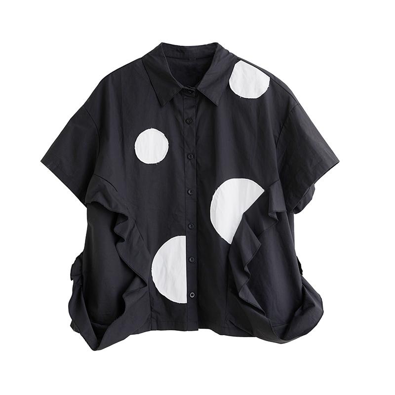 Kortärmad överdimensionerad bomullsvintage prickig skjorta & blus för blus Casual lös sommartoppar damer knappskjorta