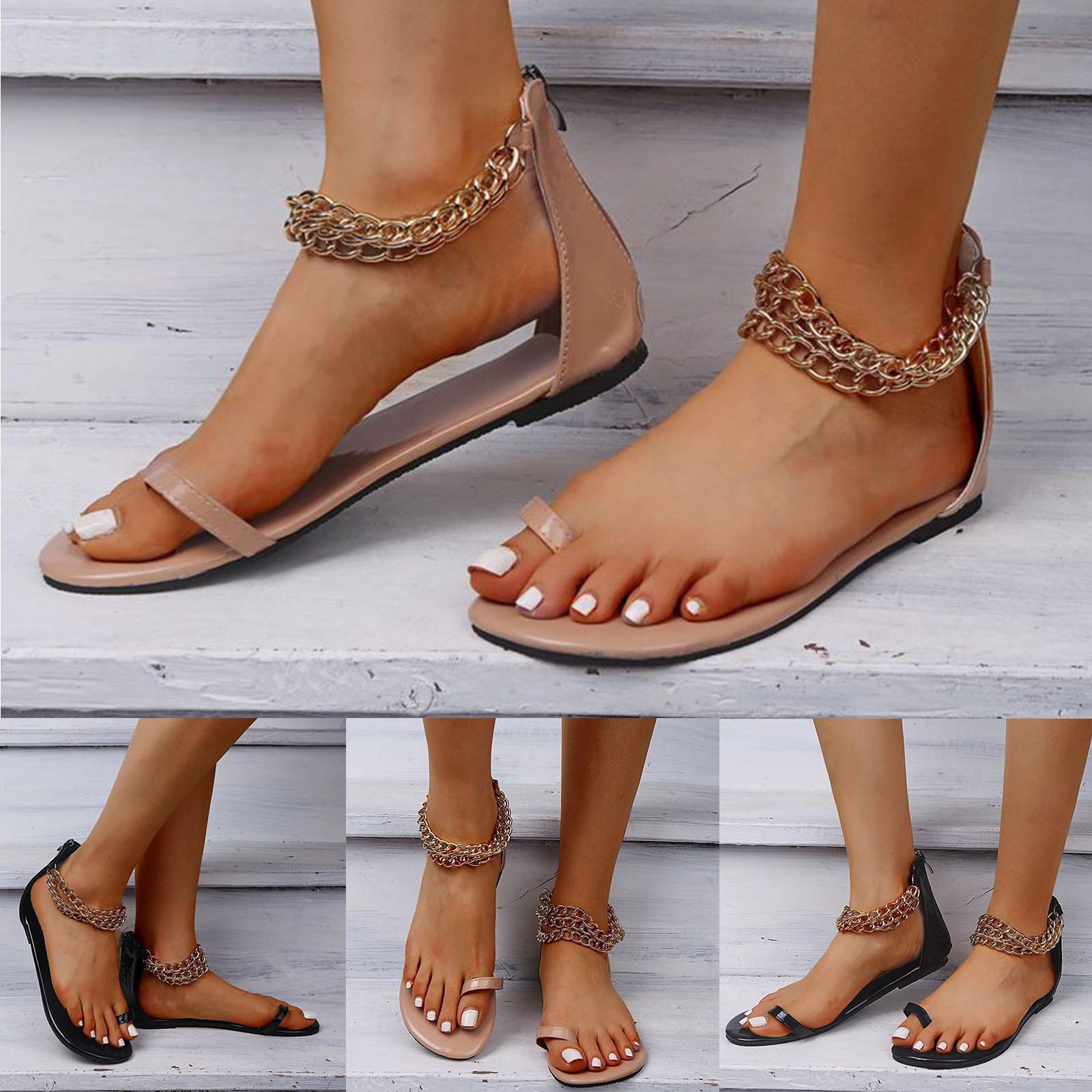 

Женские модные и удобные повседневные сандалии с металлическим змеиным узором и плоским носком