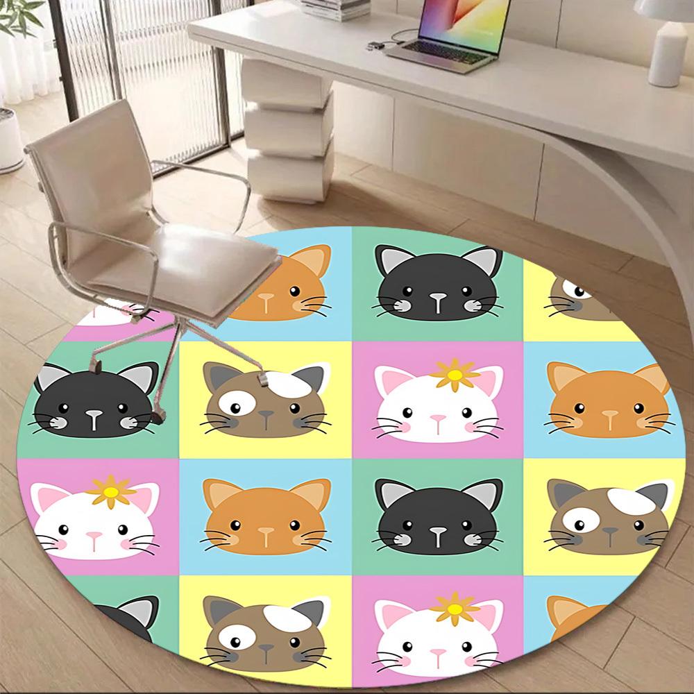1pc Cat Faces Office Round Area Rug, Mat Suitable ForOffice, Under Office Chairs Bedroom Living Room Home Decor, Room Deco