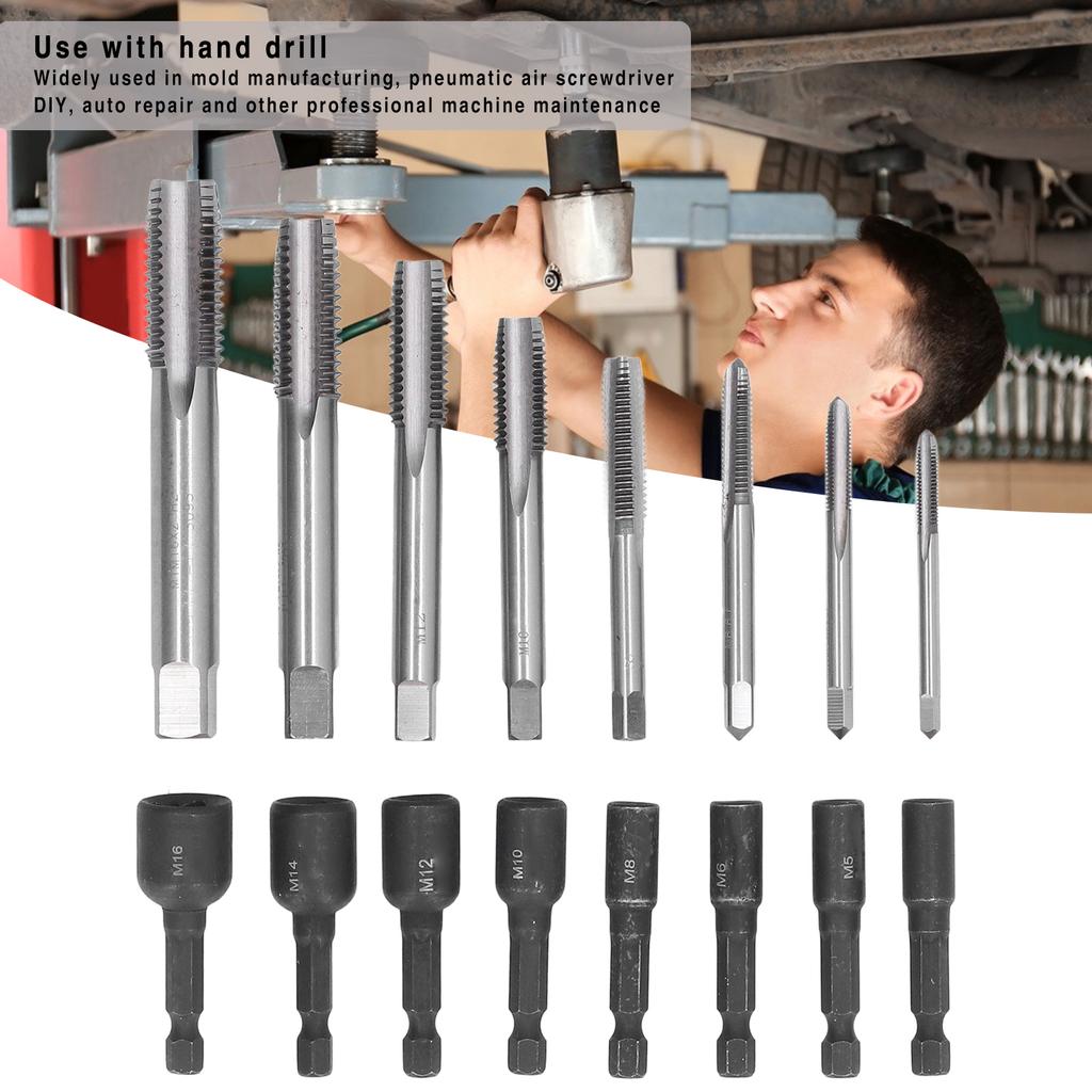 Tap Socket Set 1/4in Hex Shank Tap Socket Tap Socket Set Machine Lengthened Tapping Chuck 1/4in Hex Shank Steel Hand Tools