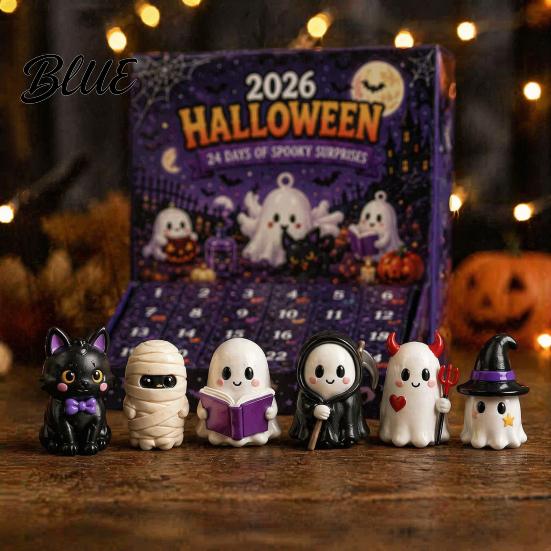 Horror Movie Fan Gifts Halloween Advent Calendar with 24 Figures Mini Cute Ghost Educational Holiday Toy Set Decorations Spooky Countdown