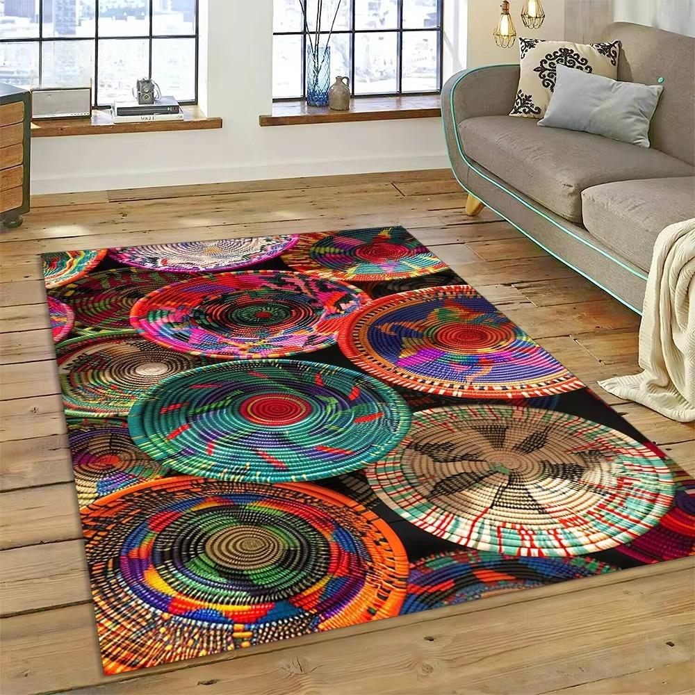 3D Etioopia Värviline Lilleline Kootud Kunstikorvid Mandala Vaip Vaip elutuppa Magamistuppa Kodukaunistus, Libisemisvastane diivanile Uksematt