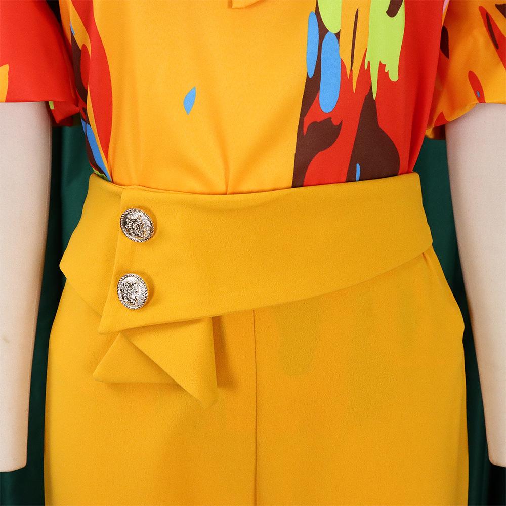 YYFS Women's Fashion Casual Summer Spring Colour Block Print Short Sleeve Blouses & Shirts Trousers Pants Suits