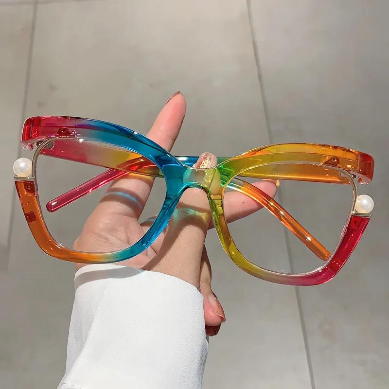 Vintage Fashion Rainbow Pearl Cat Eye Optical Glasses Frame Women For Female Glasses Luxury Brand Designer Popular Eyewear Frame