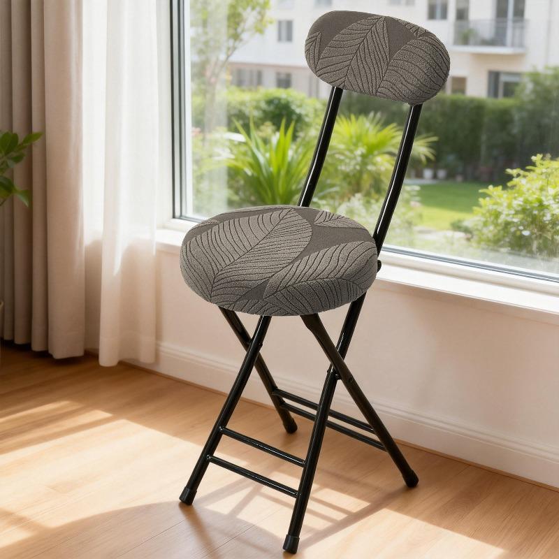 Solid Color Jacquard Stretch Chair Slipcover Elastic Round Folding Chair Cover Seat Back Cover Set Home Decoration Chair Cover