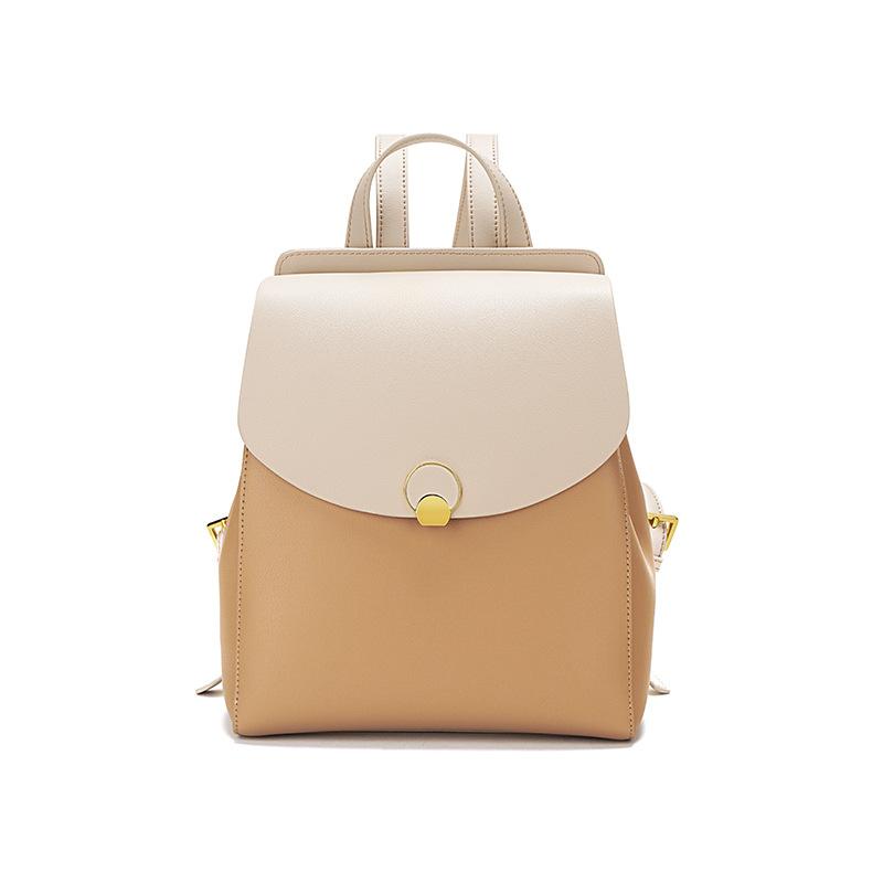 Backpack Women's New Casual Large-capacity Versatile Travel Schoolbag Fashionable Contrasting Color Cowhide Commuter Backpack