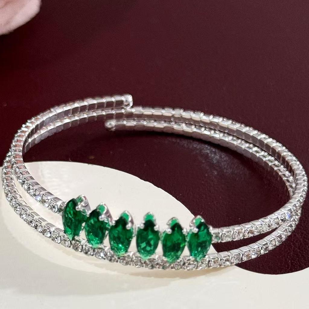 1 Zircon Double-layer Open Bracelet Ins Adjustable Fashionable Crystal Bracelet