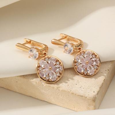 1 Pair Fashion Round Zircon Flower Dangle Earrings for Women Daily Jewelry Wedding Party Accessories