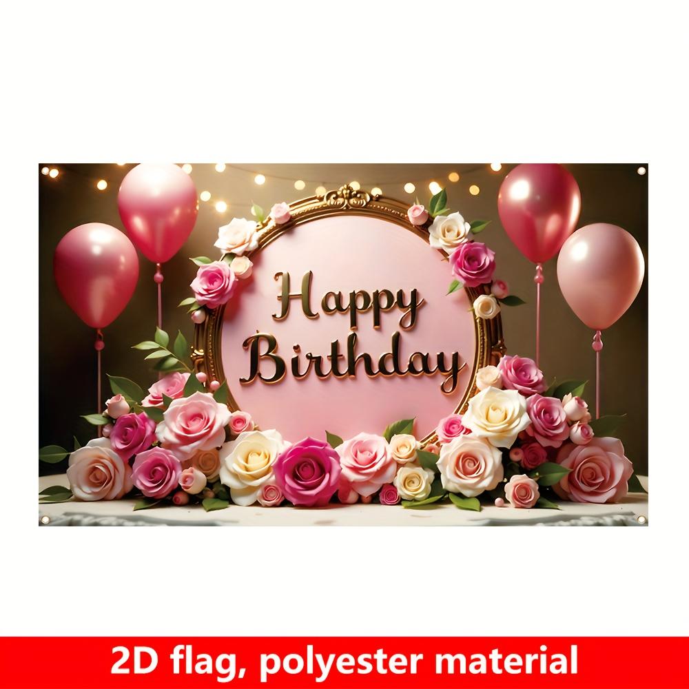 1Pcs Happy Birthday Pink Balloons Rose Theme Decoration Background Birthday Backdrop Decorations For Photo Studio Booth Party