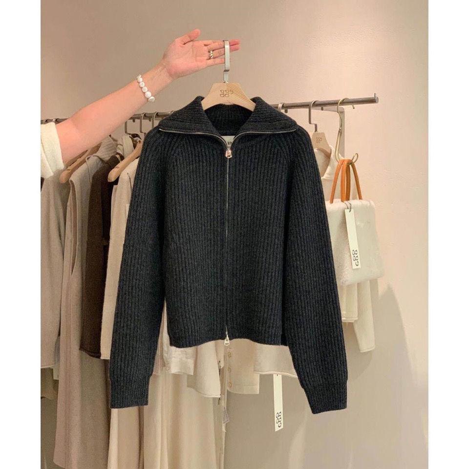 Simple Casual Versatile Lapel Knitted Cardigan Top Women's Autumn and Winter New Loose Lazy Wind Sweater Jacket