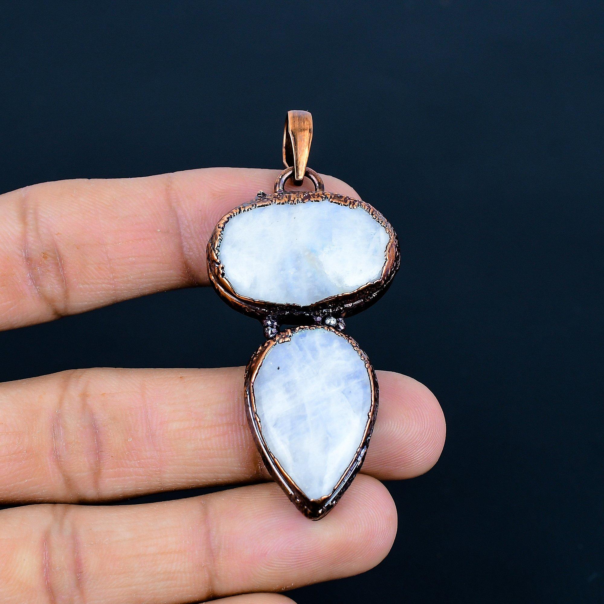 

Кулон из радужного лунного камня, Ювелирные изделия из драгоценных камней, Медный гальванопластический кулон, Красивый кулон ручной работы 2.55 Inches